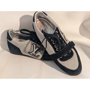 Louis Vuitton Black Grey Fabric‎ Suede Top Shoes Sneakers GO 1111 B Men US 10